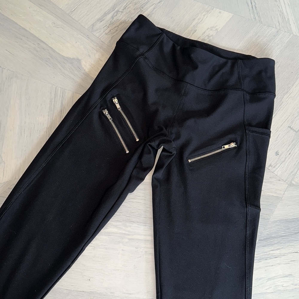 GOTTEX Size XS Leggings Classic Black Side Zipper Gym Yoga Pants - Picture 3 of 9